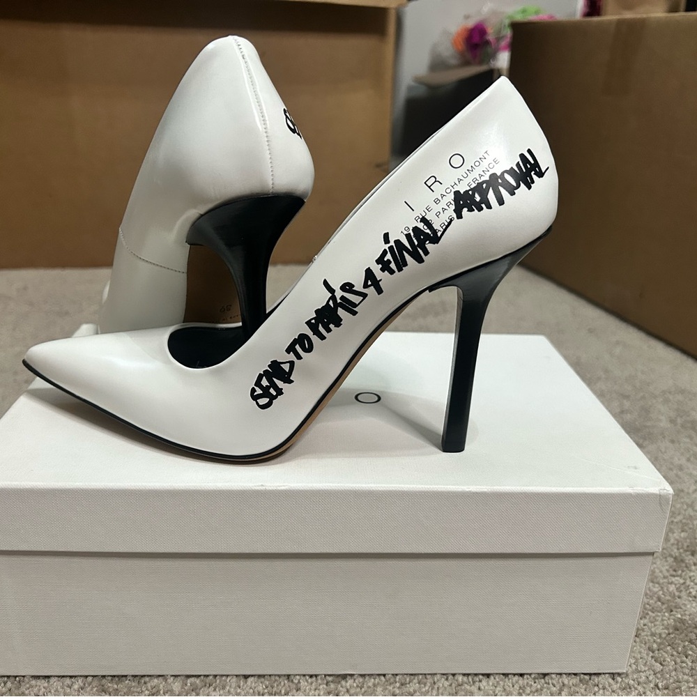 IRO White and Black Stiletto Heels with Graffiti Design